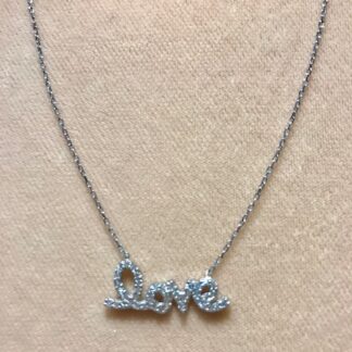 925 Sterling Silver Sparkling CZ “love” Necklace, 16” chain with 2” extender