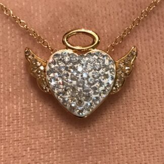 Angel Heart, Sufi Heart w Wings Swarovski Crystal Pave' 14K Gold over Sterling Silver Necklace