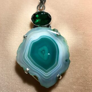 Green Agate & Crystal Pendant