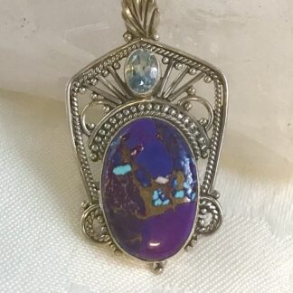 Purple Turquoise, Blue Topaz Pendant 925 Sterling Silver