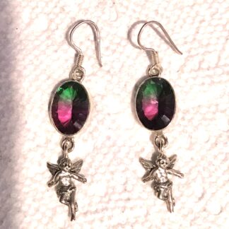 Watermelon Tourmaline Sterling Angels Earrings