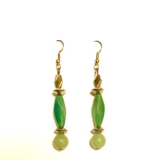 Goldtone with Jade Green Beads Dangle Earrings