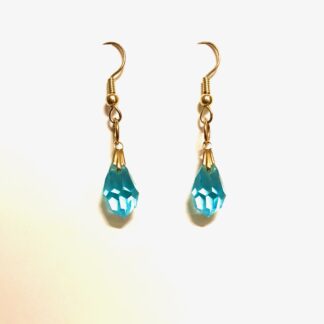 Blue Austrian Crystal Drop Earrings, Goldtone